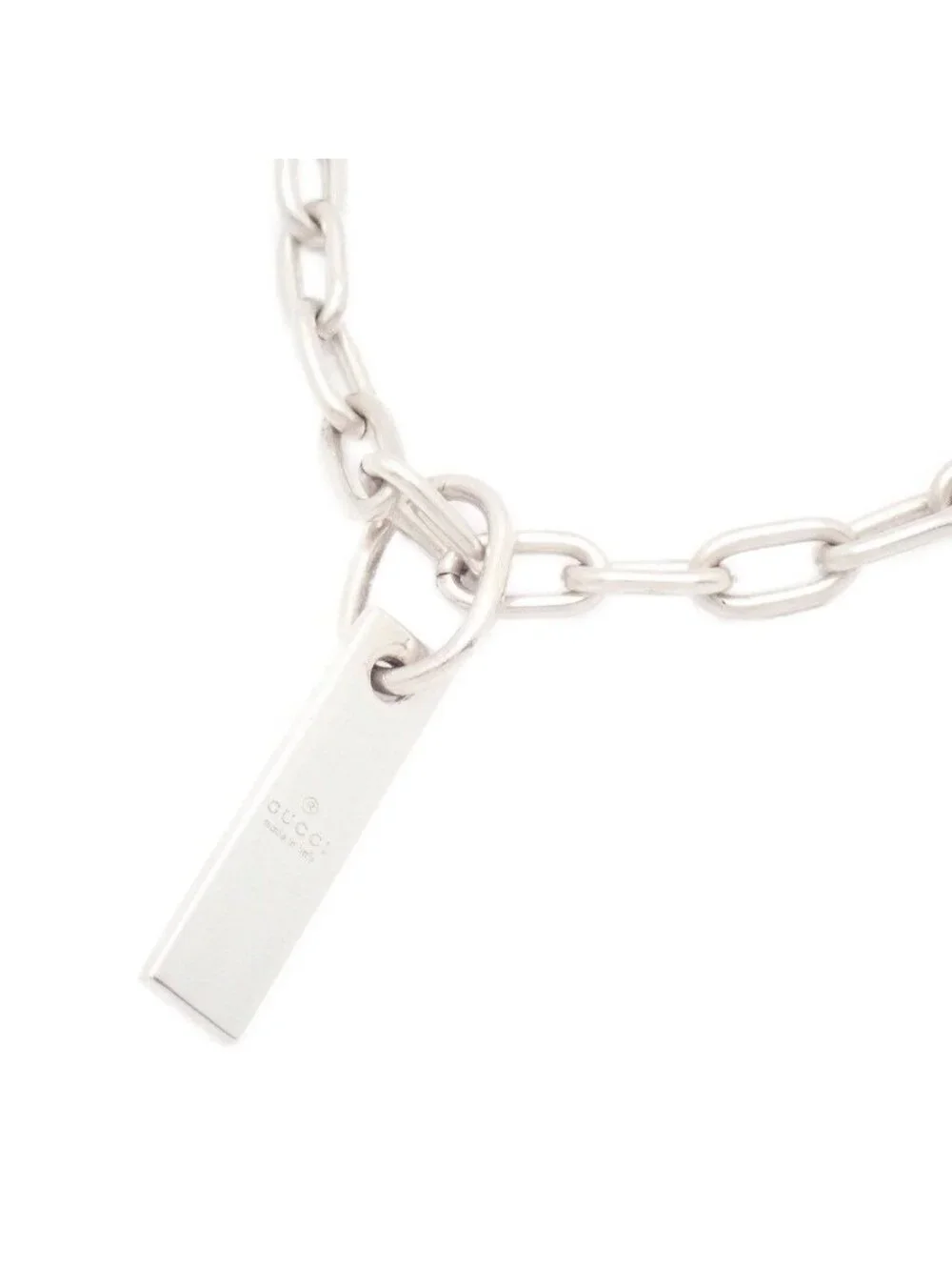 Gucci Plate Top Oval Chain Link Necklace 925 Sterling Silver